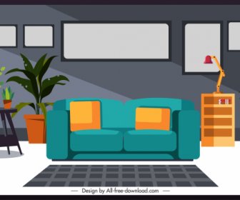 Living Room Decor Template Colorful Classic Sketch