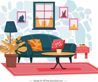 ديكور غرفة المعيشة قالب تصميم الدافئة الملونة