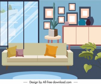 Living Room Decor Template Elegant Contemporary Sketch