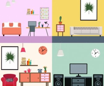 Living Room Decoration Sets Modern Furniture Icons