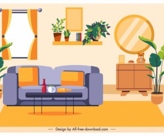 Living Room Decorative Template Colorful Classic Elegant Design