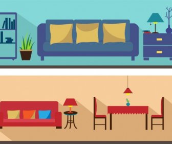 Living Room Furniture Scheme Sets Colored Flat Design