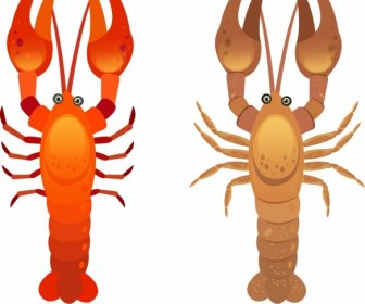 Lobster Ikon Mengkilap Coklat Merah Sketsa