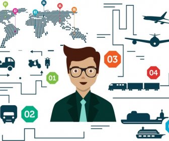 Lojistik Kavramı Infographic Insan Ve Taşımacılık Simgeleri Tasarım