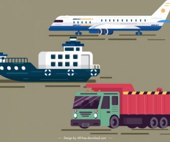 Logística Design Elementos Avião Navio Caminhão ícones