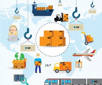 Logistics Icons Vector Illustration In Colors Style