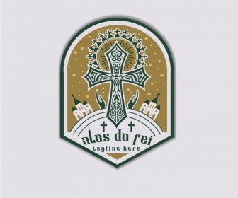 Logotipo Atos Do Rei Cruz Forma Esboço Igreja