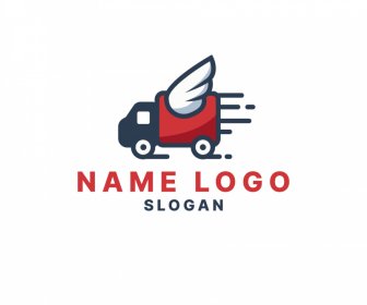 logo courier sign icon classical flat truck wing outline