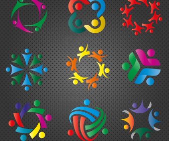 Logo Design Elements In Colorful Abstract Teamwork Illustration