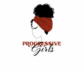logo progressive girls template handdrawn face portrait calligraphic texts decor