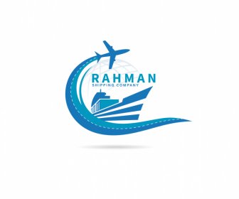 Logotipo Rahman Modelo Dinâmico Avião Navio Globo Esboço