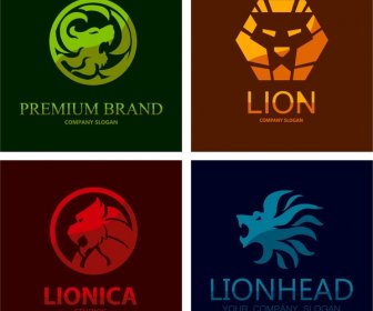 Set Logo Desain Dengan Singa Terisolasi Lambang