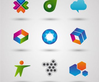 Logo Sets Design With Various Colored Shapes