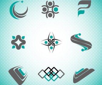 Set Logo Dengan Berbagai Bentuk Dalam Hijau Coklat