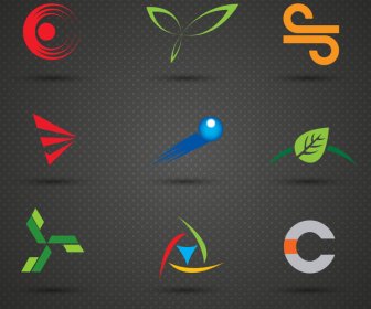 Logo Sets With Various Shapes On Dark Background