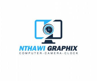 logo showing computer and a camera and clock watch background modern flat design