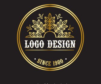 Templat Logo Dekorasi Daun Datar Emas