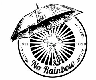 Logo Template Umbrella Decor Retro Handdrawn Sketch