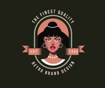 Logo Template Wanita Potret Sketsa Desain Retro Gelap