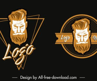 Logotipo Modelos Homem Barba Cara Esboço Decoração Geométrica