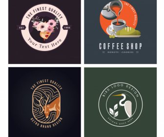 Modelli Di Logo Botanica Caffè Renne Cicogna Schizzo