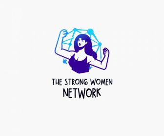 Logo Yang Kuat Wanita Jaringan Template Kartun Wanita Sketsa Poin Koneksi Globe