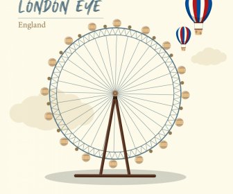 Лондонский глаз колесо обозрения рекламный баннер плоский классический эскиз