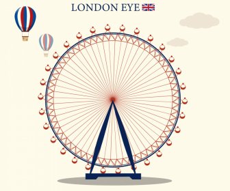 Рекламный плакат колеса обозрения «Лондонский глаз» элегантный плоский классический дизайн
