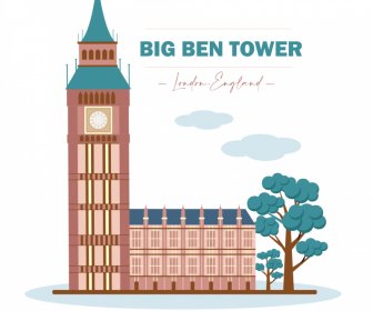 Лондон Достопримечательность Рекламный баннер Биг-Бен Часы Башня Эскиз Элегантный классический дизайн