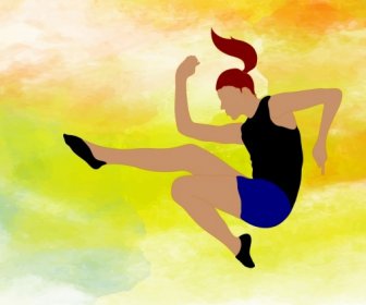 long jump athlete drawing water colored decoration