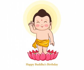 仏陀は幸せなベサクの日の概念のアイコンの子蓮のスケッチを生まれました