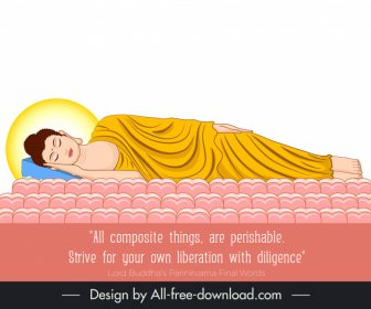 Lord Buddhas Nirvana On The Lotus Icon Cartoon Design