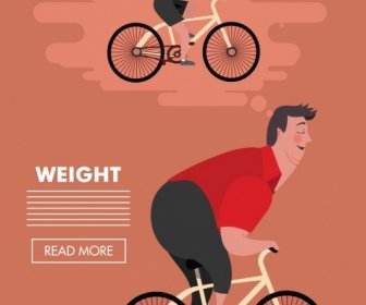 สูญเสียน้ำหนักแบนเนอร์ชายขี่จักรยานออกแบบเว็บเพจ