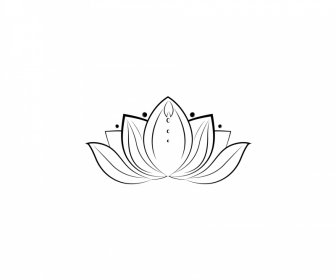 Lotus Icon Negro Blanco Contorno Simétrico Dibujado A Mano