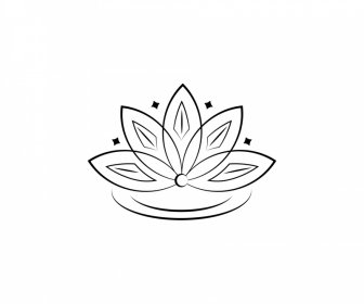 Lotus Icon Flat Black White Handdrawn Symmetric Outline