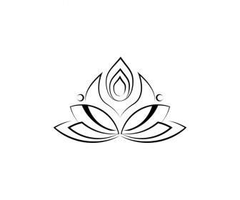 Modelo De Logotipo De Lótus Preto Branco Plano Simétrico Forma Contorno
