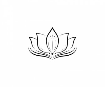 Lotus-Logo-Schablone Flache Schwarze Weiße Symmetrische Skizze