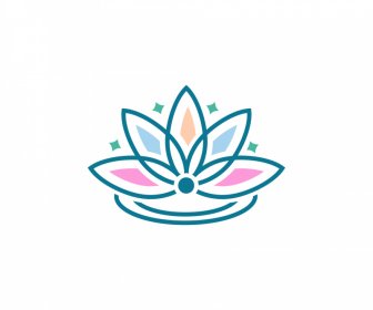 ícone De Logotipo De Lótus Esboço Simétrico Plano