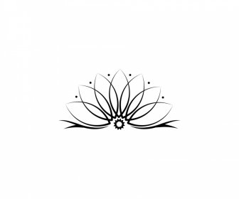 蓮のサインアイコン 黒 白 フラット ダイナミック 対称 丸みを帯びた形状 アウトライン