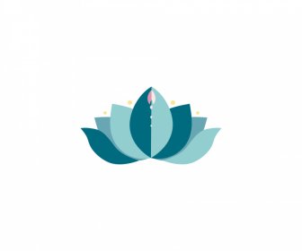 Lotus Sign Icon Flat Blue Symmetric Decor