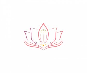 Lotus Sign Icon Flat Symmetrical Blooming Outline