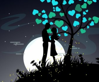 Love Background Couple Icon Silhouette Hearts Tree Decor