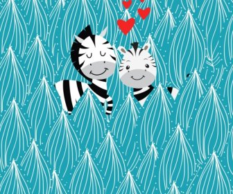 Love Background Cute Zebra Icons Hearts Trees Decor