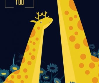 Love Background Giraffe Icons Cartoon Design