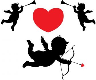 Love Background Heart Angels Icons Silhouette Decor