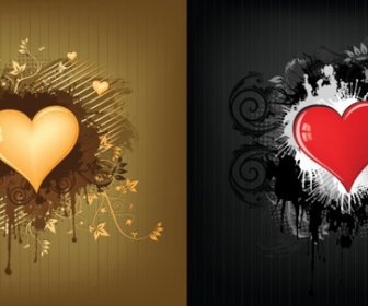 Love Background Sets Heart Icon Golden Black Decor