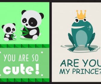 Love Banner Templates Cute Panda Frog Icons Decor