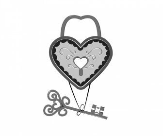 Love Design Elements Bw Heart Lock Hanging Key Sketch