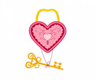 Love Design Elements Heart Lock Hanging Key Sketch