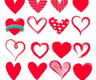Liebe Designelemente Rot Handgezeichnet Herz Formen Skizze